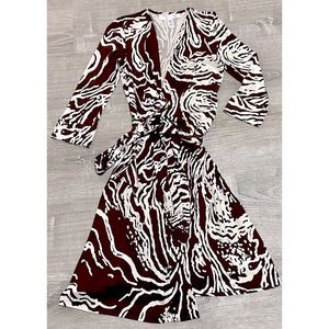 Women's Brown & White Wrap Dress